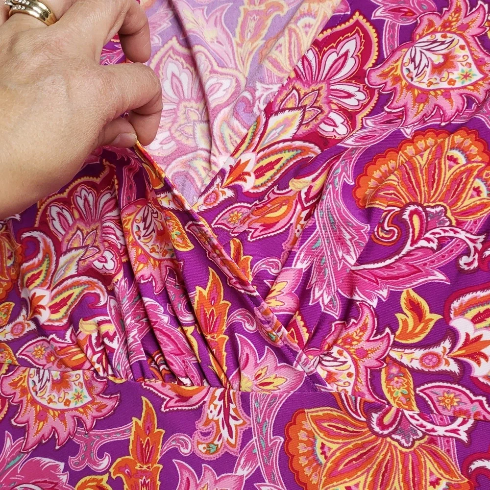 Chaps Floral Paisley Liquid Knit Babydoll Blouse Size 2X Plus Size Bohemian